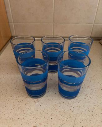 Set 5 Bicchieri Vintage a Righe Blu