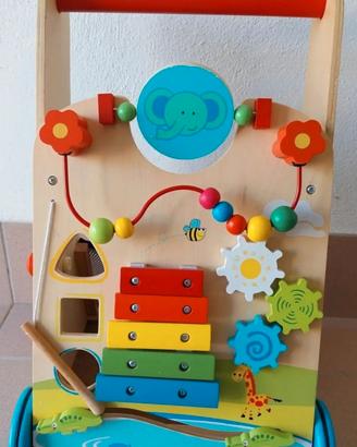 carrello primi passi in legno con giochi