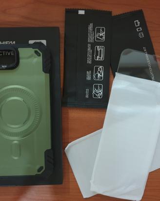 Cover iPhone 16e MagSafe Verde Militare + 2 Vetri