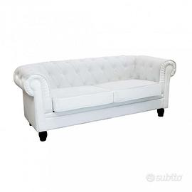 Divano Vintage 3 Posti in Velluto Bianco Inglese