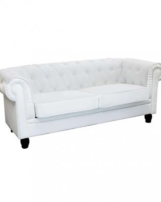Divano Vintage 3 Posti in Velluto Bianco Inglese