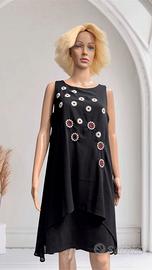 Desigual abito vestito donna nero fiori S y2k