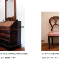 Cassettone a ribalta XVIII sec e sedia Biedermeier