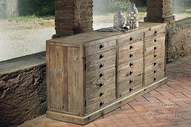 Credenza 6 cassetti 2 ante legno vecchio cod 12006
