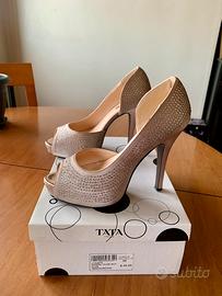 Sandali donna nude satinati con strass