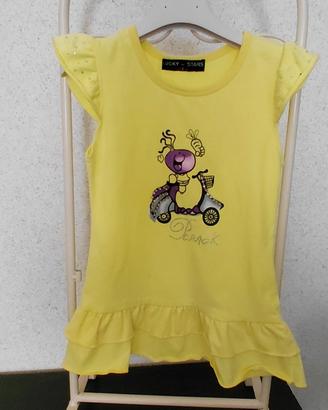 vestito giallo con stampa e balze 4 anni