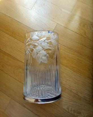 vaso ovale in cristallo e argento 