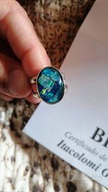 Anello argento 950, pietra naturale Opala Mosaico