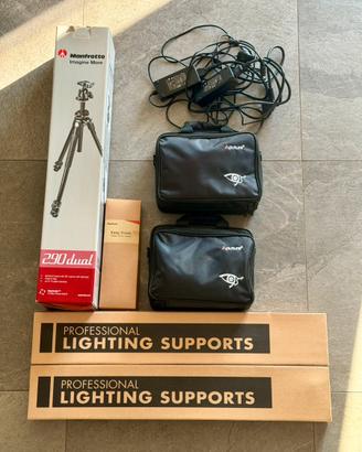 Kit: Faretti / panelli luci + Stativi + Treppiede
