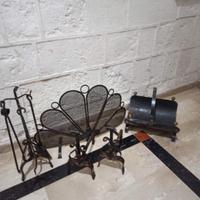 Kit accessori camino in ferro battuto e ottone 