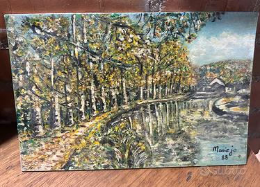Dipinto ad olio “Canal de Bourgogne” 1988