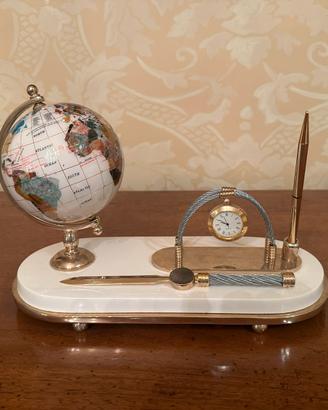 Set da scrivania vintage in ottone , legno laccato