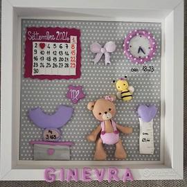 Quadretto nascita personalizzati in Fimo, 25x25x6 