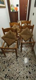 4 sedie da cucina in legno color noce impagliate