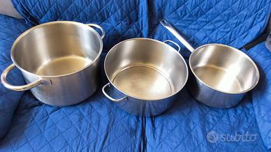 tre pentole in acciaio inox