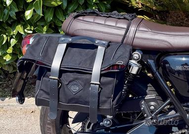 Borsa laterale moto in tessuto e cuoio