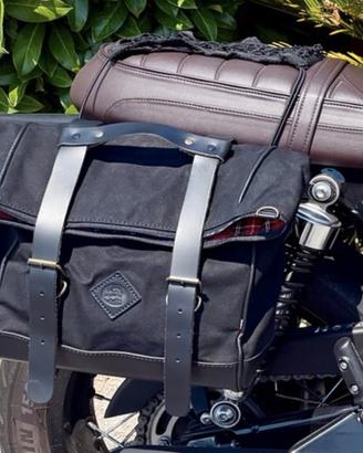 Borsa laterale moto in tessuto e cuoio