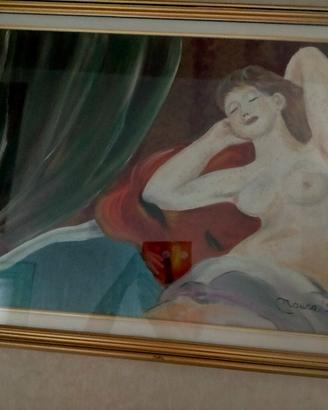 QUADRO CON CORNICE IN LEGNO DORATO " NUDO FEMM"