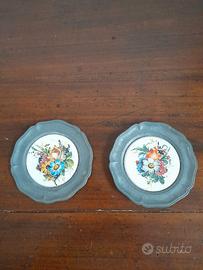 Set 2 sottobicchieri metallo con inserto floreale