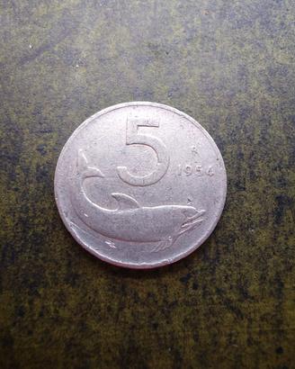 Moneta 5 Lire "Delfino" 1954 - Storia della Repubb