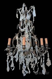 ANTICO LAMPADARIO BRONZO ARGENTO 8 LUCI