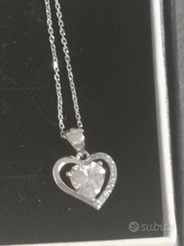 Collana argento con gemma cuore Zaffiro,NUOVA
