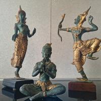  3 statue , sculture , vintage bronzo Thailandesi 