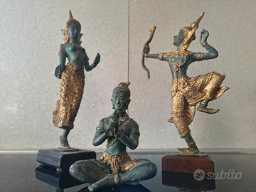  3 statue , sculture , vintage bronzo Thailandesi 
