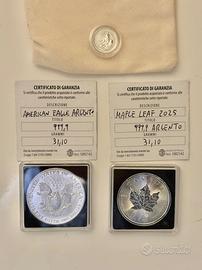 Lotto monete Maple Leaf, Silver Eagle e Britannia