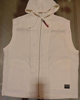 smanicato FB sport puro lino cappuccio tasche zip