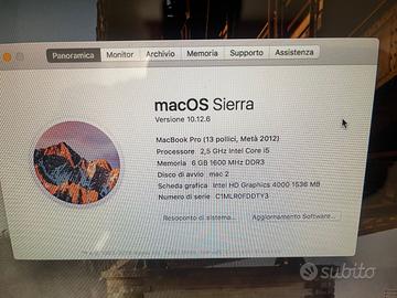 APPLE MACBOOK PRO 13" Mid 2012    i5core  2.5ghz