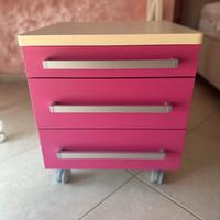 Cassettiera fucsia con ruote