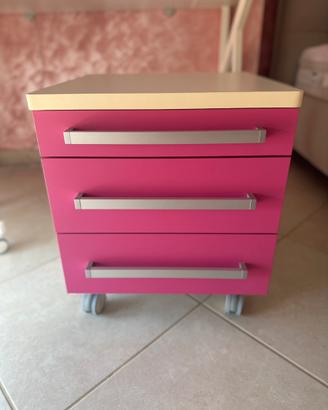 Cassettiera fucsia con ruote