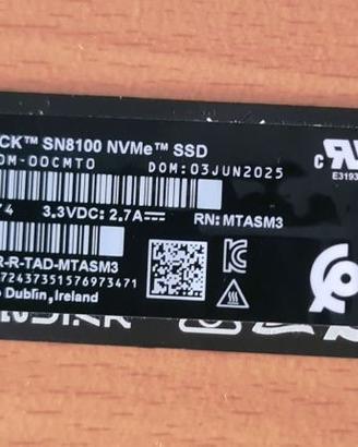 SSD WD sn8100 da 1tb NVMe modello M,2 2280 Gen. 5
