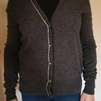 Cardigan grigio scuro, in lana e cashmere, S