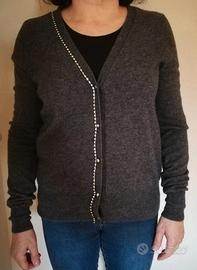 Cardigan grigio scuro, in lana e cashmere, S