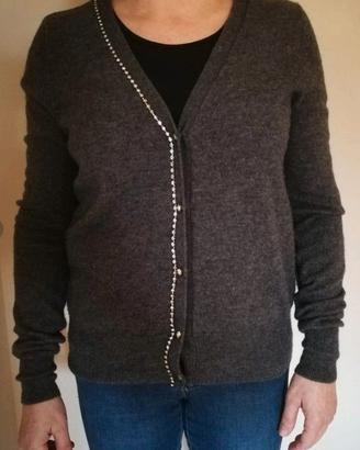 Cardigan grigio scuro, in lana e cashmere, S