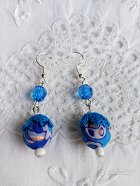 Orecchini artigianali in stoffa azzurra