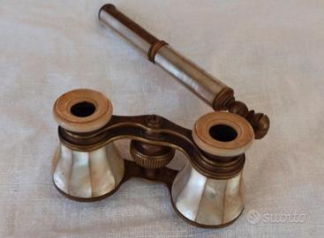 Lente d'ingrandimento da tavolo in ottone e madrep