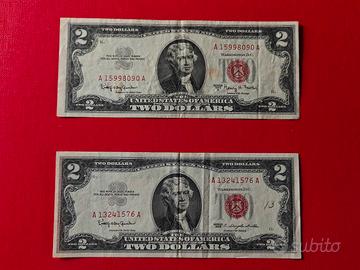 n.2 banconote da 2 dollari USA 1963