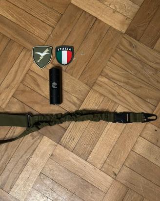 Set Softair: Silenziatore Full metal,Cinghia,Patch