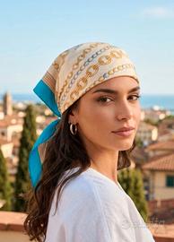 foulard effetto seta vintage catene dorate perle 
