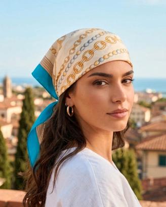 foulard effetto seta vintage catene dorate perle 