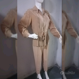 COMPLETO GIACCA e PANTALONE VINTAGE '70 SETA BEIGE