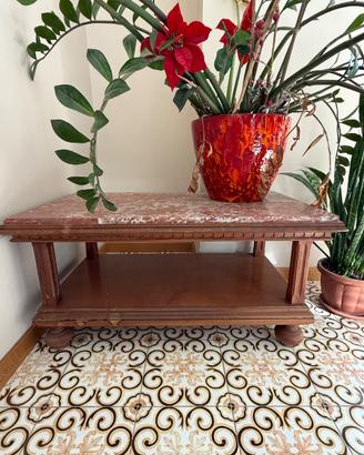 Tavolino in legno con base in marmo