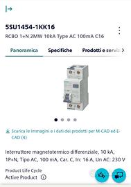 Interruttore differenziale magnetotermico siemens