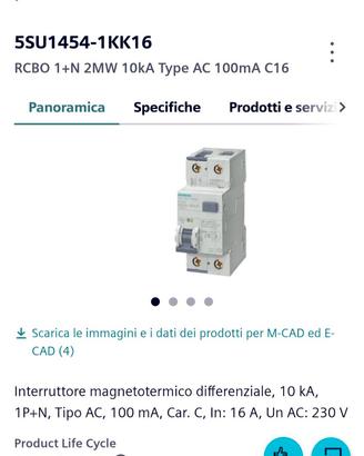 Interruttore differenziale magnetotermico siemens