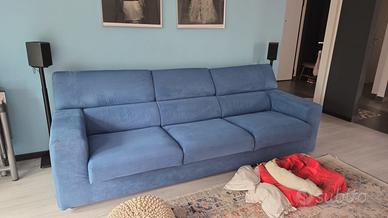 Divano 3/4 posti in microfibra blu avio -- 250 cm