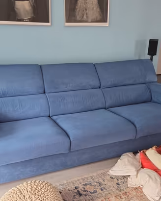 Divano 3/4 posti in microfibra blu avio -- 250 cm