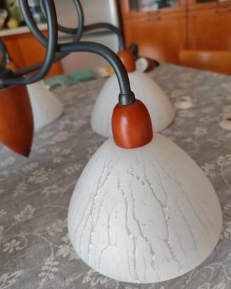 lampadario vintage 5 lumi ferro battuto legno e ve